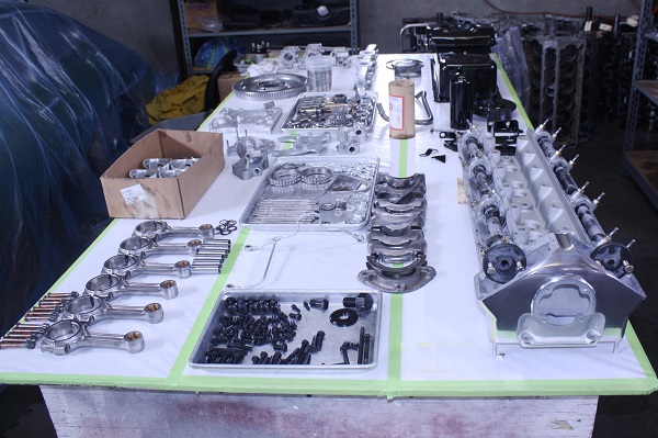 Engine block being machined